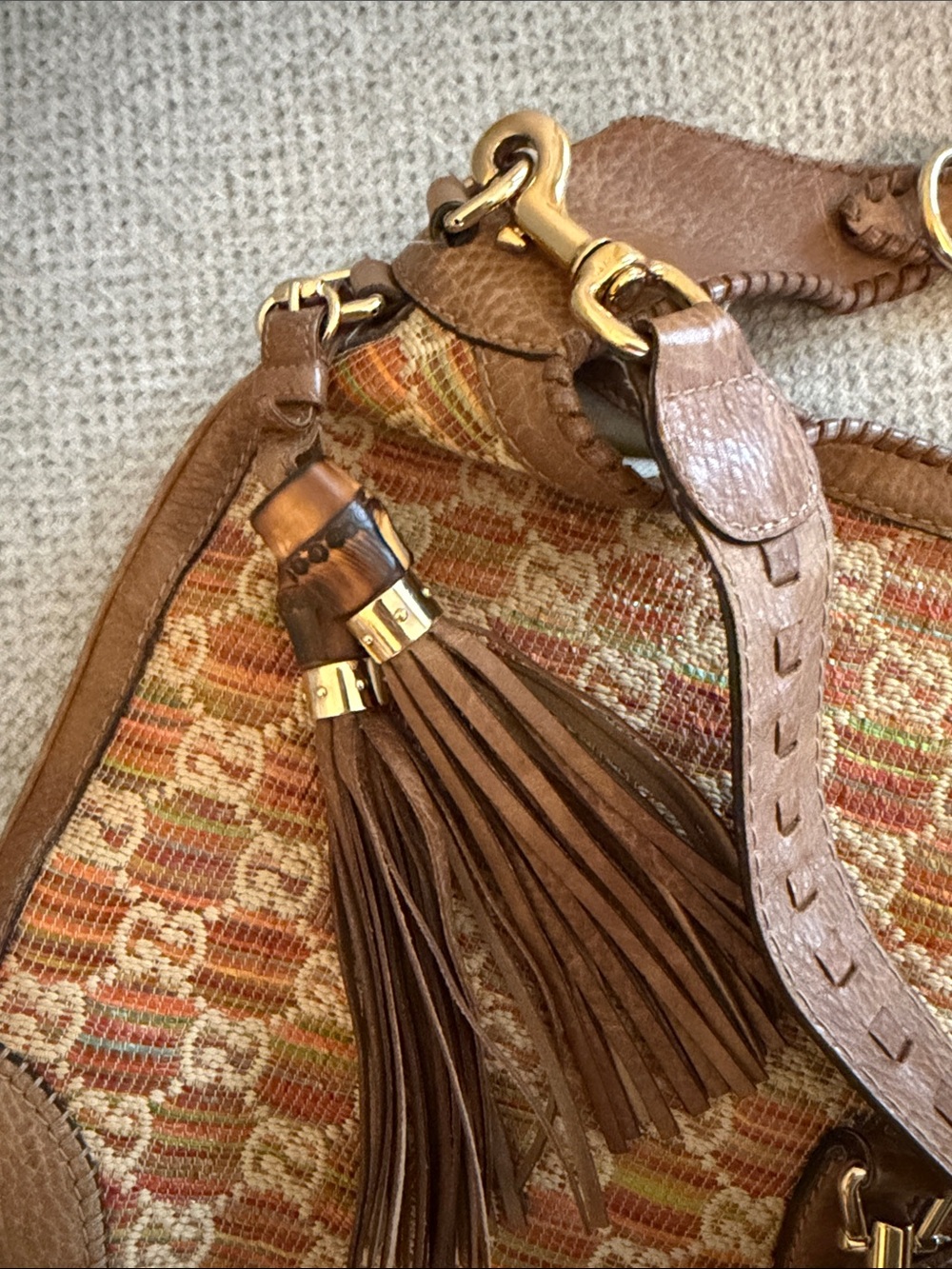 Gucci GG New Jackie Woven Straw and Leather Lebeccio Large Two Way Shoulder Bag - Picture 5 of 8